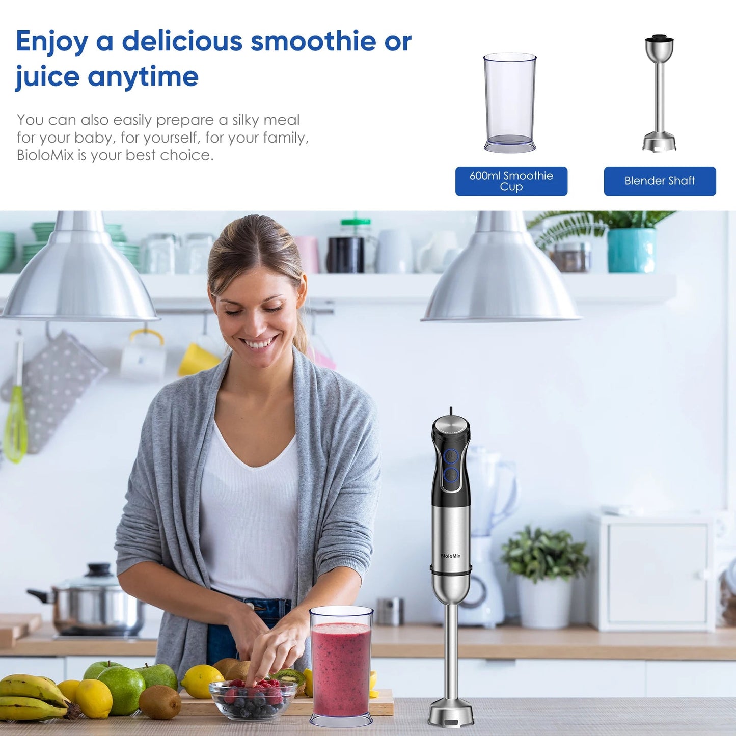 BioloMix 5 in 1 Hand Blender | 1500W Stainless Steel Power - My Web Bazaar