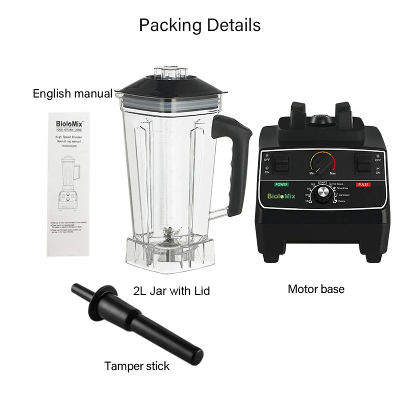 BioloMix BPA Free 2L Jar Blender | 2200W for Smoothies & More - My Web Bazaar