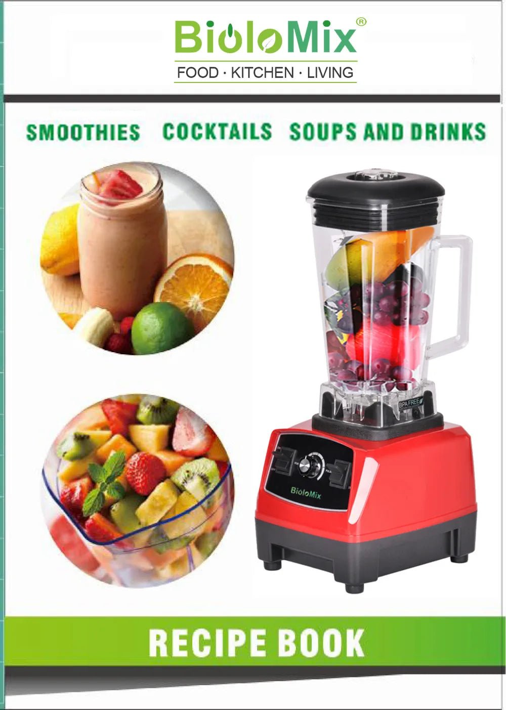 BioloMix BPA Free 2L Jar Blender | 2200W for Smoothies & More - My Web Bazaar