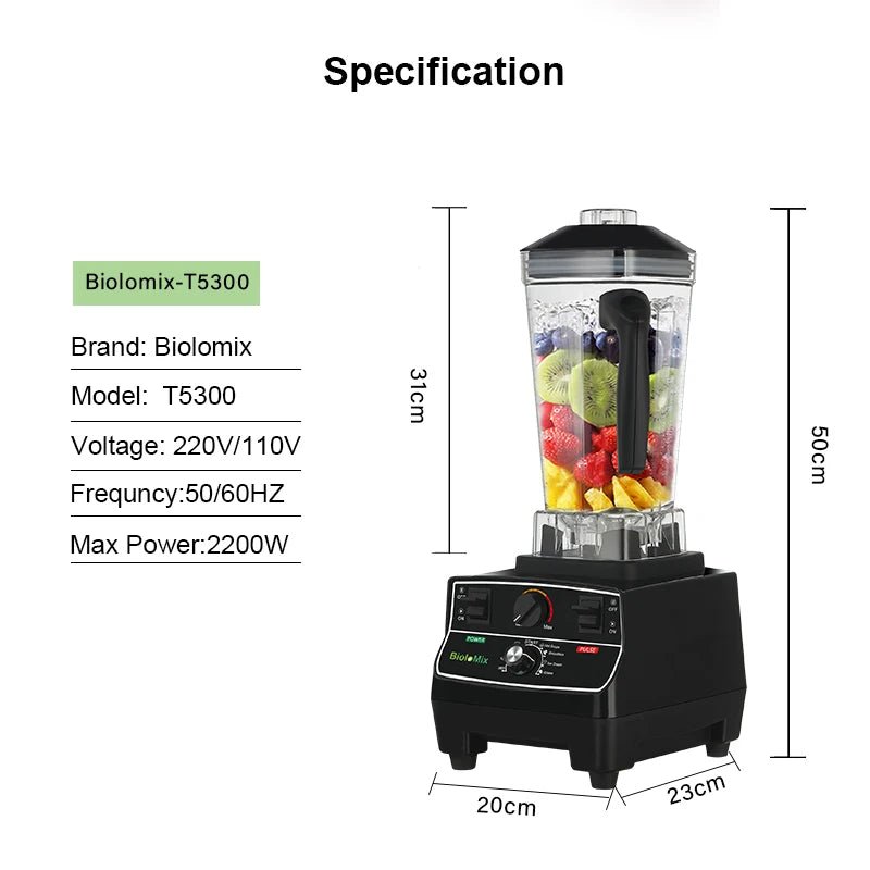 BioloMix BPA Free 2L Jar Blender | 2200W for Smoothies & More - My Web Bazaar