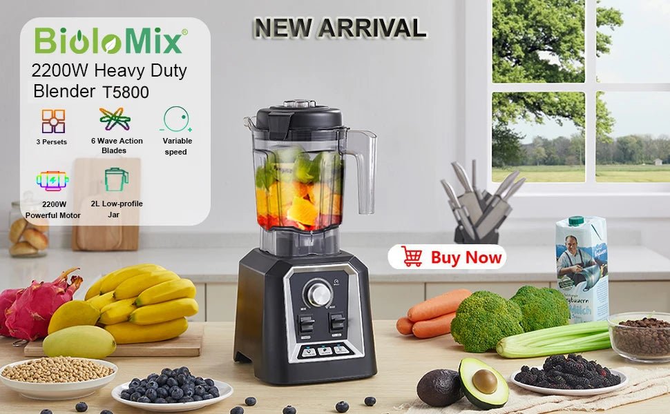 BioloMix BPA Free 2L Jar Blender | 2200W for Smoothies & More - My Web Bazaar