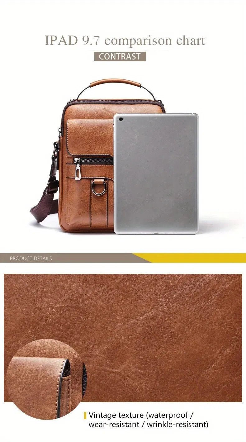 Brand Men Shoulder Bag for 9.7" iPad Men PU Leather Crossbody Business Flap Solid Messenger Bag Travel Bag - My Web Bazaar