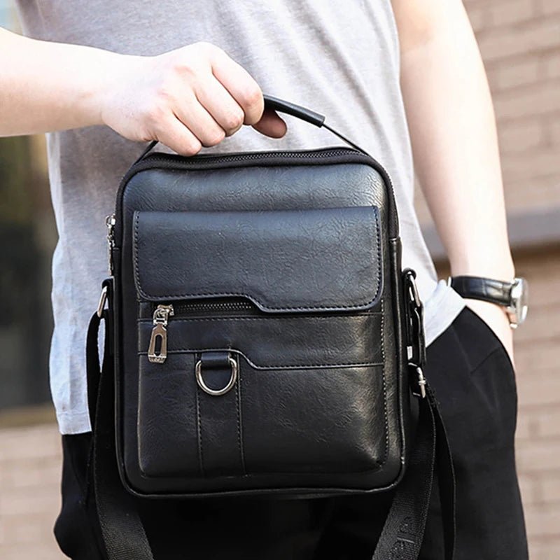 Brand Men Shoulder Bag for 9.7" iPad Men PU Leather Crossbody Business Flap Solid Messenger Bag Travel Bag - My Web Bazaar