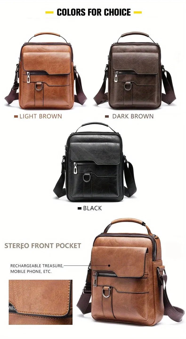 Brand Men Shoulder Bag for 9.7" iPad Men PU Leather Crossbody Business Flap Solid Messenger Bag Travel Bag - My Web Bazaar