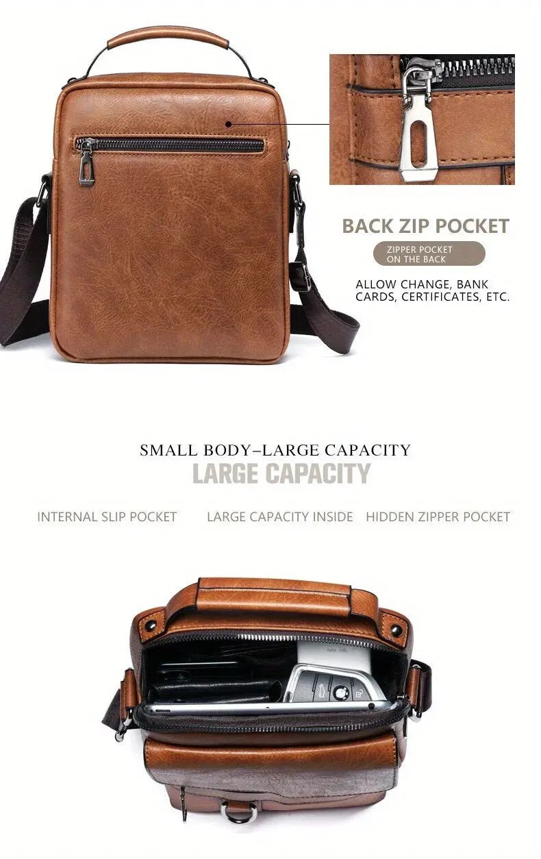 Brand Men Shoulder Bag for 9.7" iPad Men PU Leather Crossbody Business Flap Solid Messenger Bag Travel Bag - My Web Bazaar