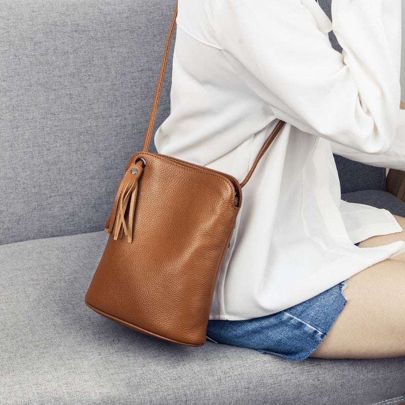 Brown Leather Bucket Phone Bag | Large, Stylish & Functional - My Web Bazaar