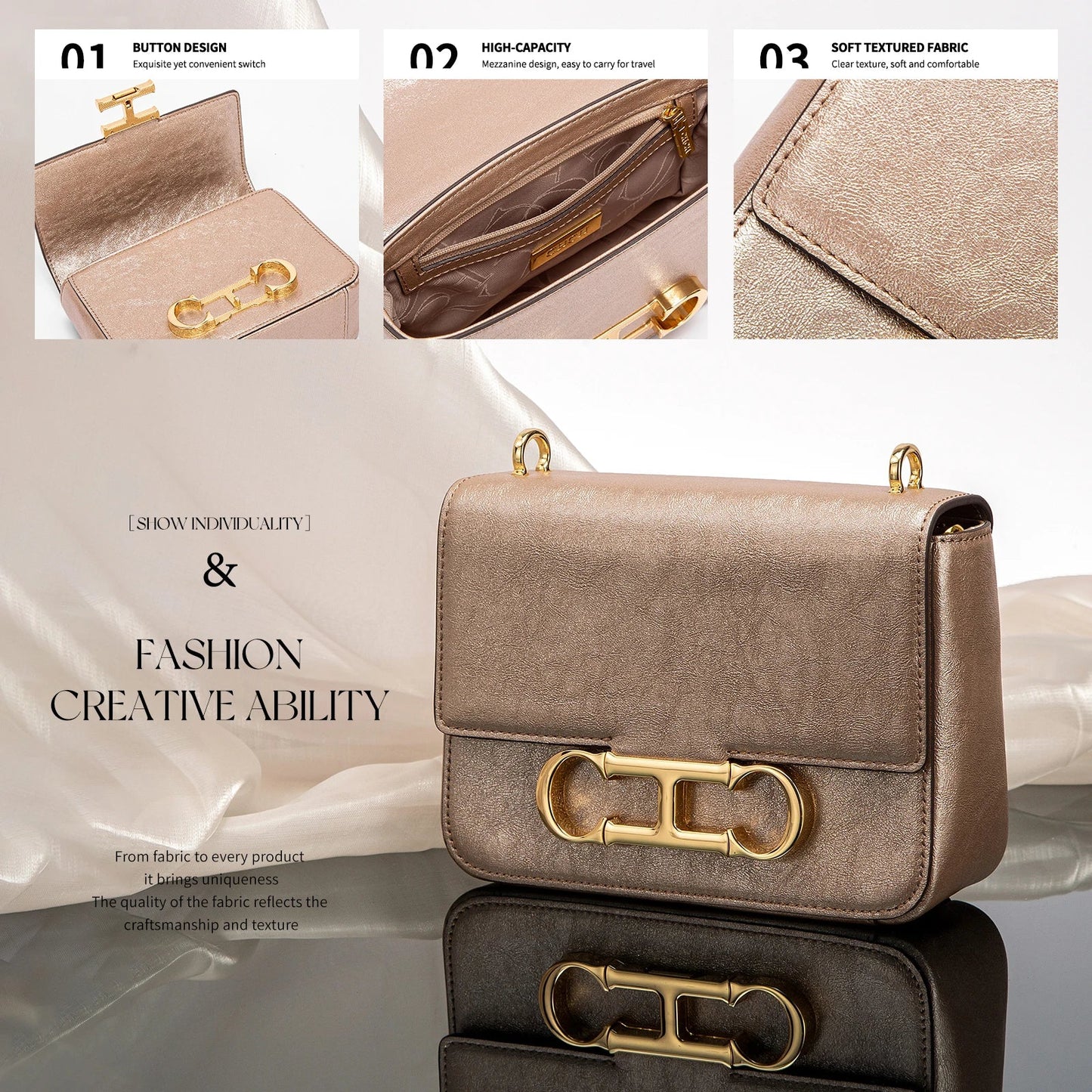 CHCH Women's Saddle Bag | Stylish Crossbody with Metal Texture - My Web Bazaar