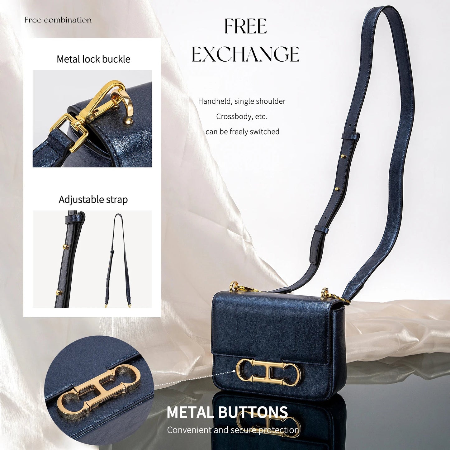 CHCH Women's Saddle Bag | Stylish Crossbody with Metal Texture - My Web Bazaar