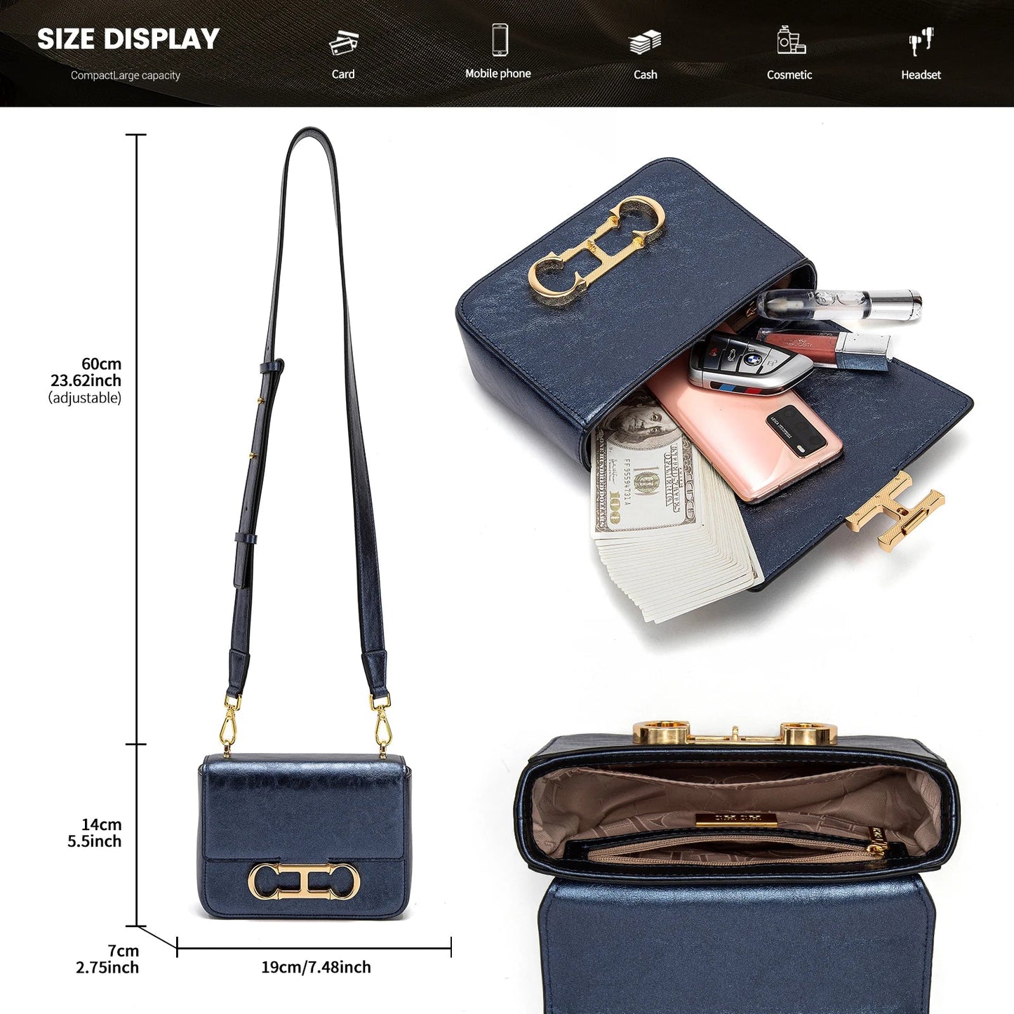 CHCH Women's Saddle Bag | Stylish Crossbody with Metal Texture - My Web Bazaar