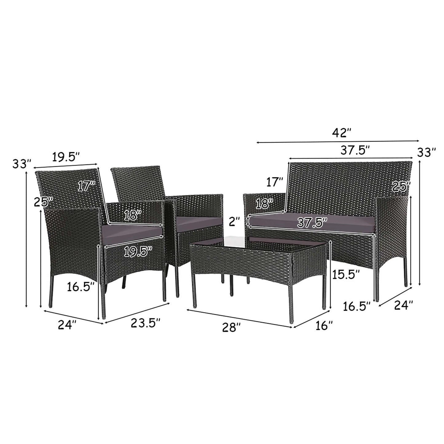 • Outdoor sofa and chairs with cushions