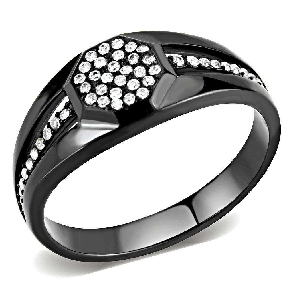 DA282 Black Stainless Steel Ring | Dazzling AAA CZ Brilliance - My Web Bazaar