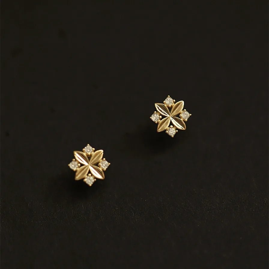 Elegant 925 Gold Zircon Cross Flower Stud Earrings for Women - My Web Bazaar