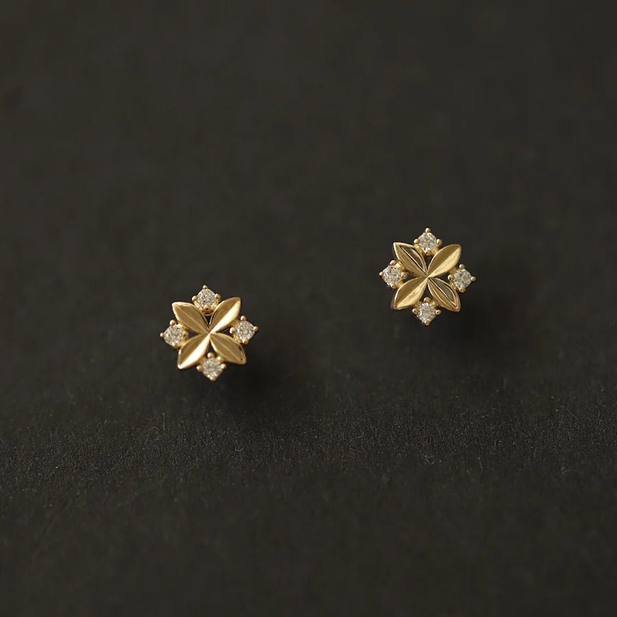 Elegant 925 Gold Zircon Cross Flower Stud Earrings for Women - My Web Bazaar