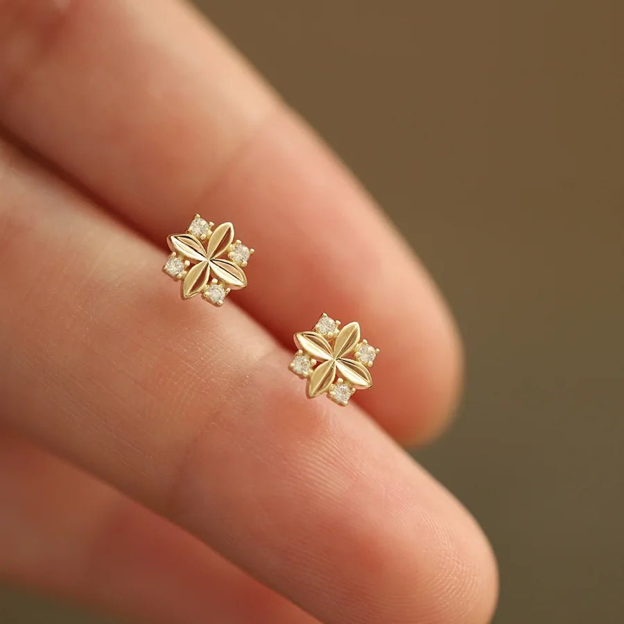 Elegant 925 Gold Zircon Cross Flower Stud Earrings for Women - My Web Bazaar