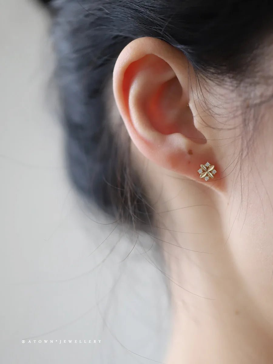 Elegant 925 Gold Zircon Cross Flower Stud Earrings for Women - My Web Bazaar