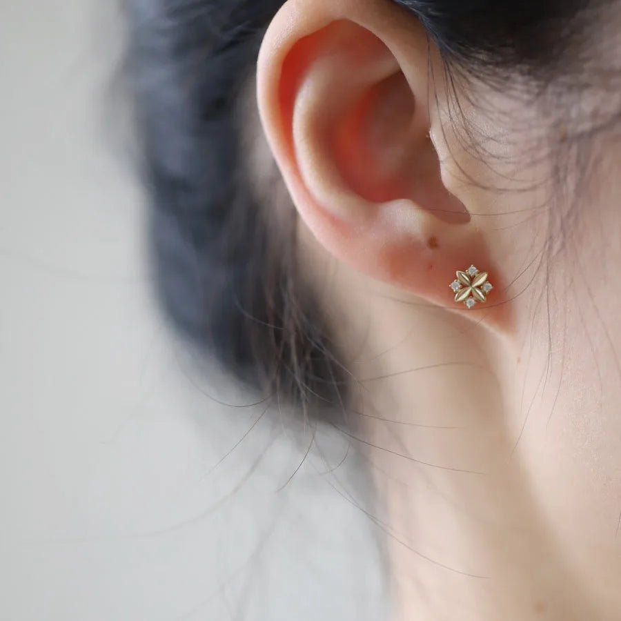 Elegant 925 Gold Zircon Cross Flower Stud Earrings for Women - My Web Bazaar