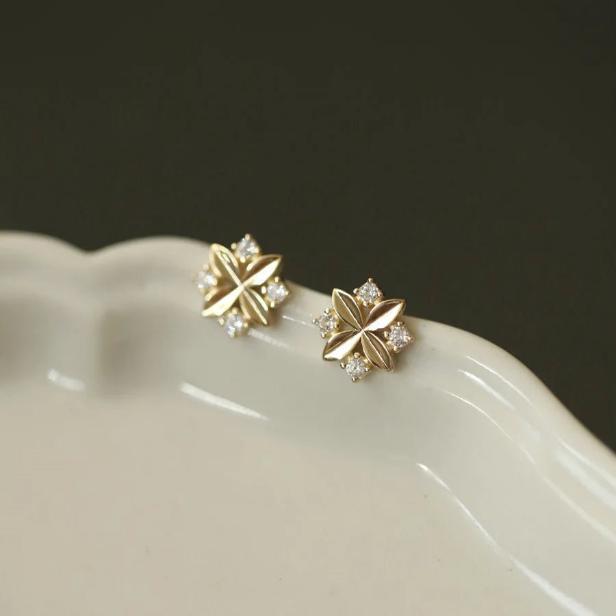 Elegant 925 Gold Zircon Cross Flower Stud Earrings for Women - My Web Bazaar