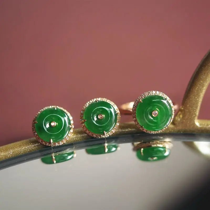 Elegant Green Chalcedony Earrings & Adjustable Ring Set - My Web Bazaar