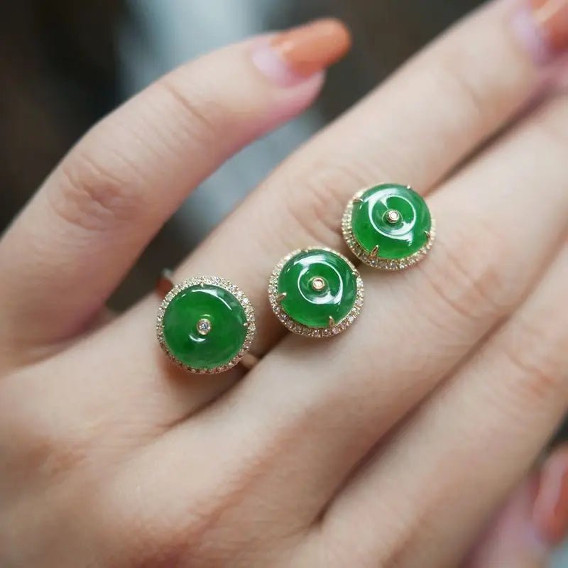 Elegant Green Chalcedony Earrings & Adjustable Ring Set - My Web Bazaar