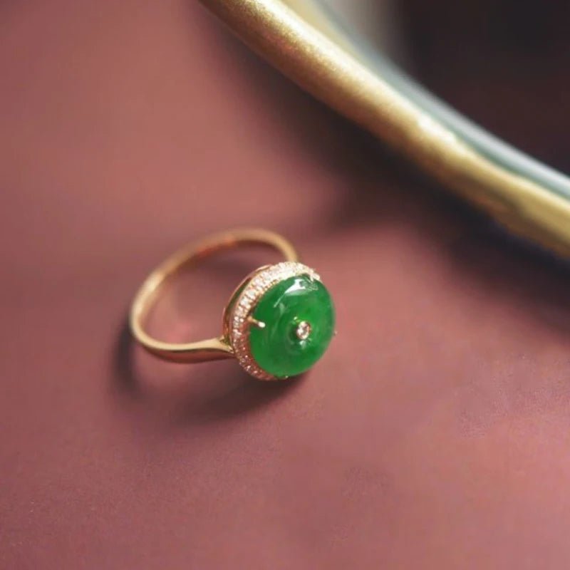 Elegant Green Chalcedony Earrings & Adjustable Ring Set - My Web Bazaar