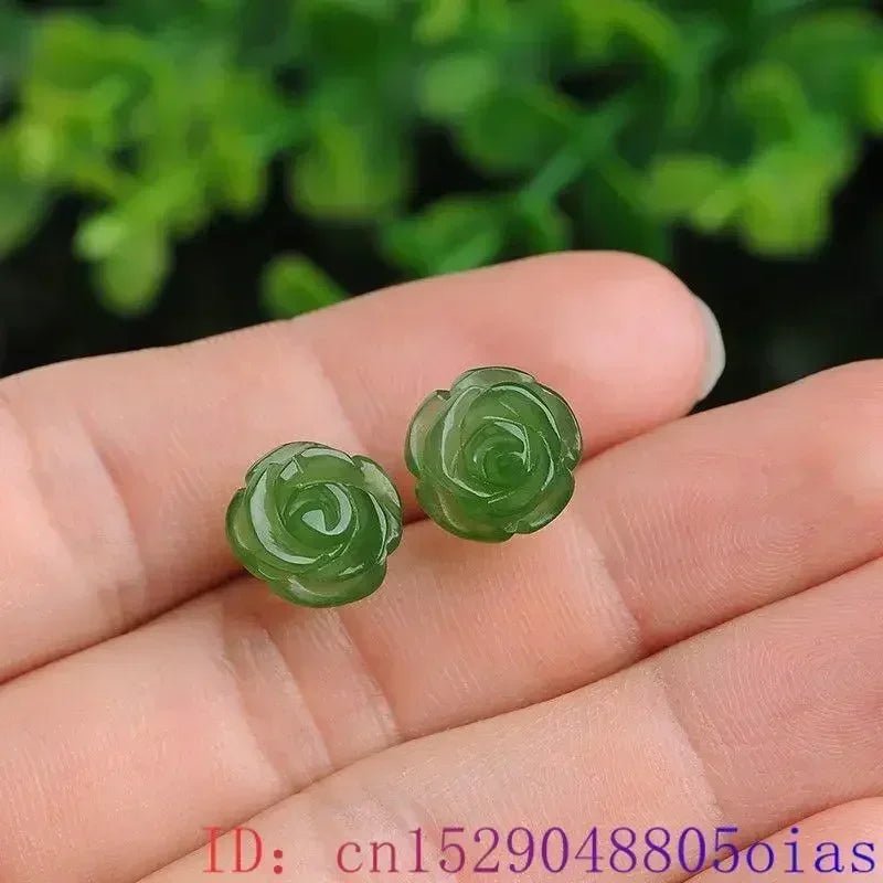 Elegant Green Jade Rose Earrings | 925 Silver Vintage Gemstone - My Web Bazaar