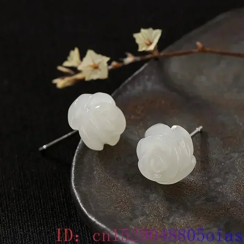 Elegant Green Jade Rose Earrings | 925 Silver Vintage Gemstone - My Web Bazaar
