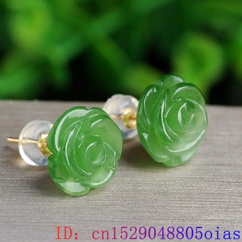 Elegant Green Jade Rose Earrings | 925 Silver Vintage Gemstone - My Web Bazaar