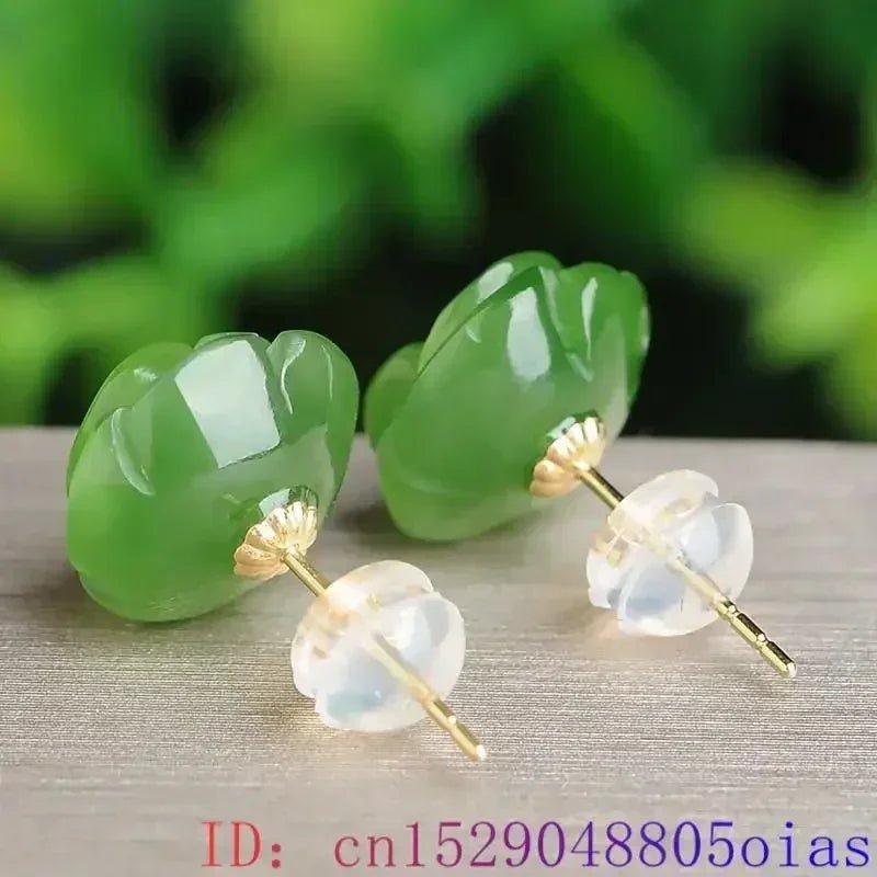 Elegant Green Jade Rose Earrings | 925 Silver Vintage Gemstone - My Web Bazaar