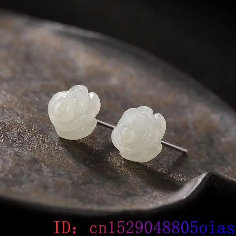 Elegant Green Jade Rose Earrings | 925 Silver Vintage Gemstone - My Web Bazaar