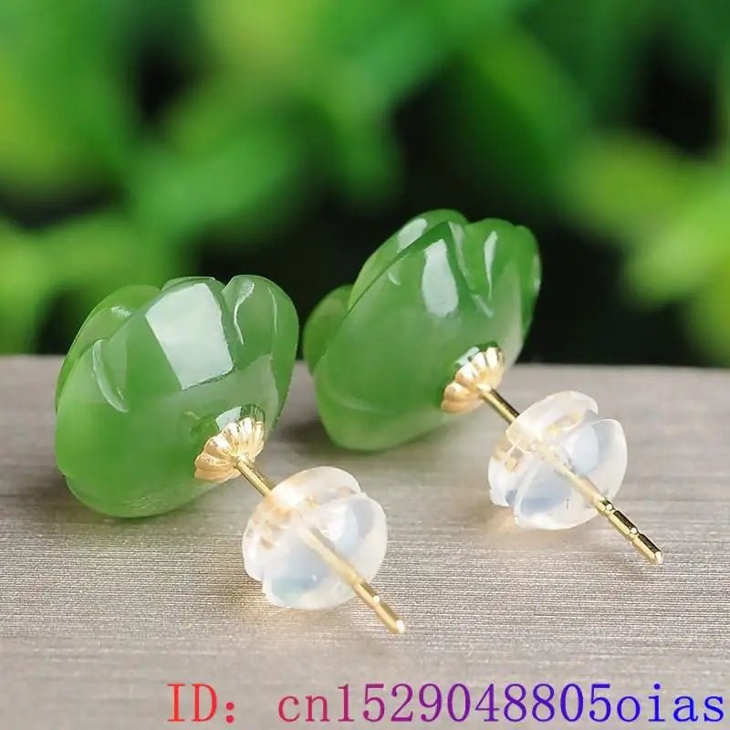 Elegant Green Jade Rose Earrings | 925 Silver Vintage Gemstone - My Web Bazaar