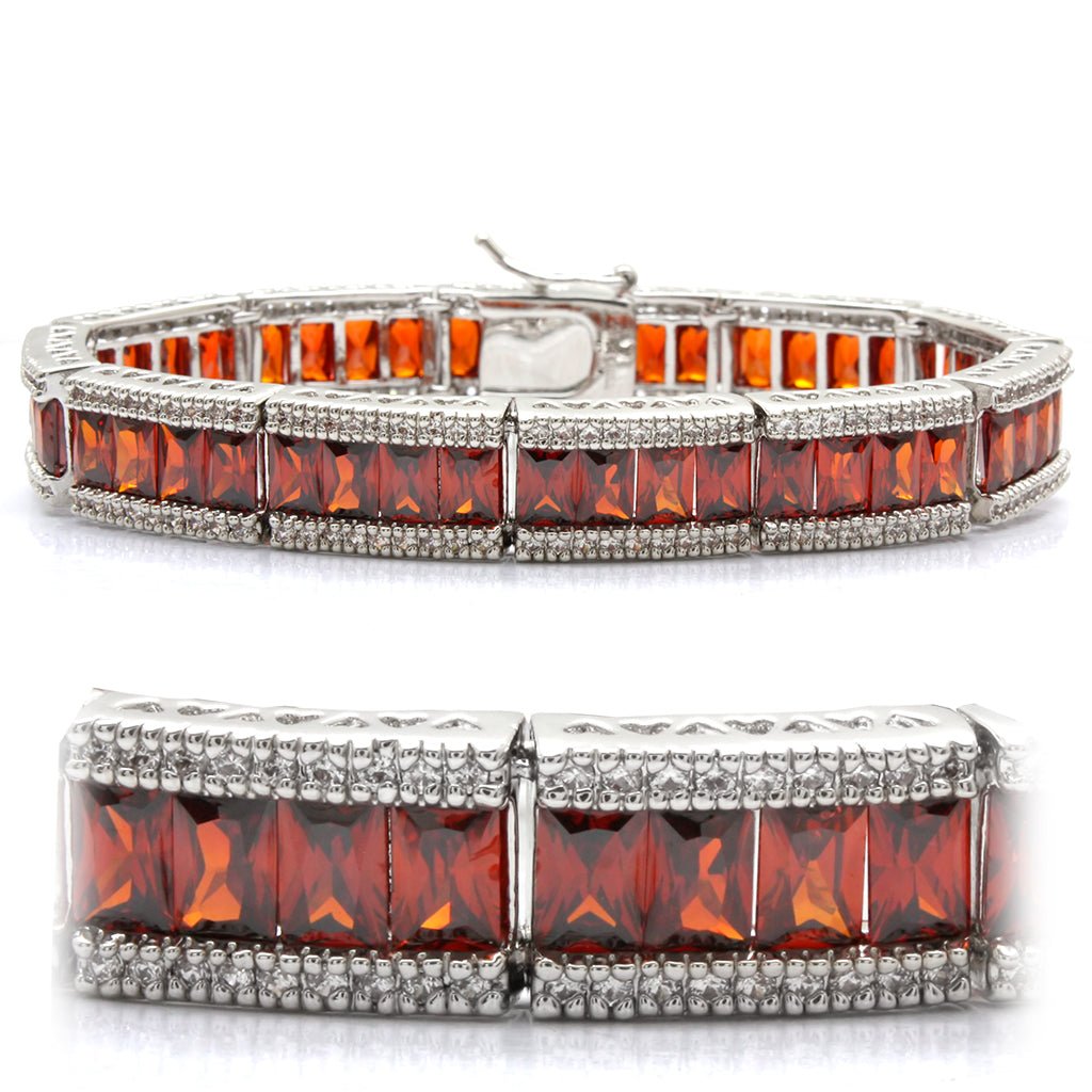 Elegant LO1458 Rhodium Brass Bracelet | Garnet CZ Glamour - My Web Bazaar