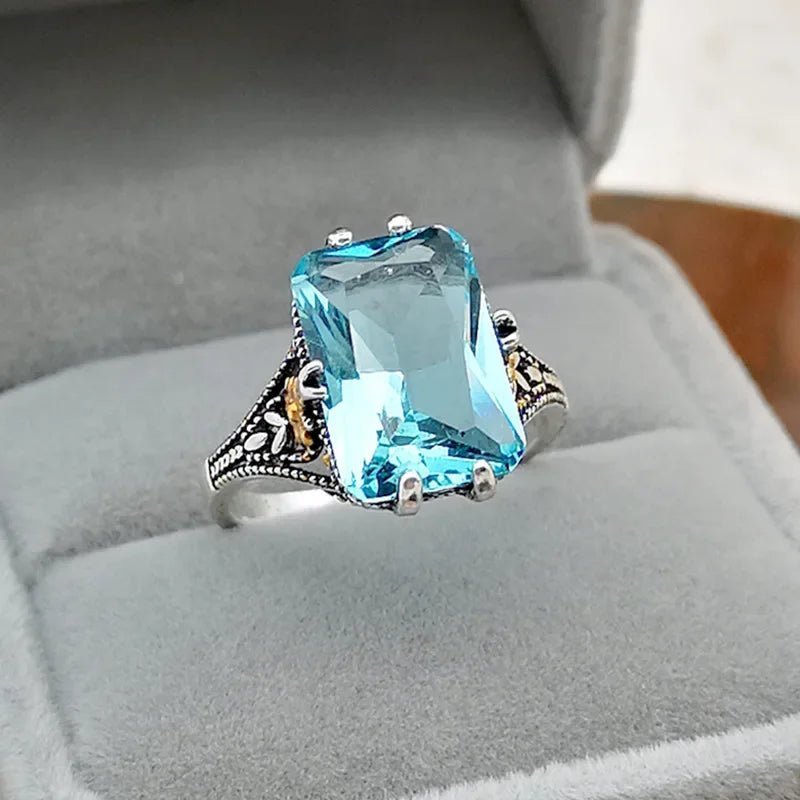 Elegant S925 Silver Ring | High Sea Blue Topaz Flower Design - My Web Bazaar