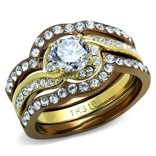 Elegant TK2669 Stainless Steel Ring | Dual - Tone CZ Brilliance - My Web Bazaar