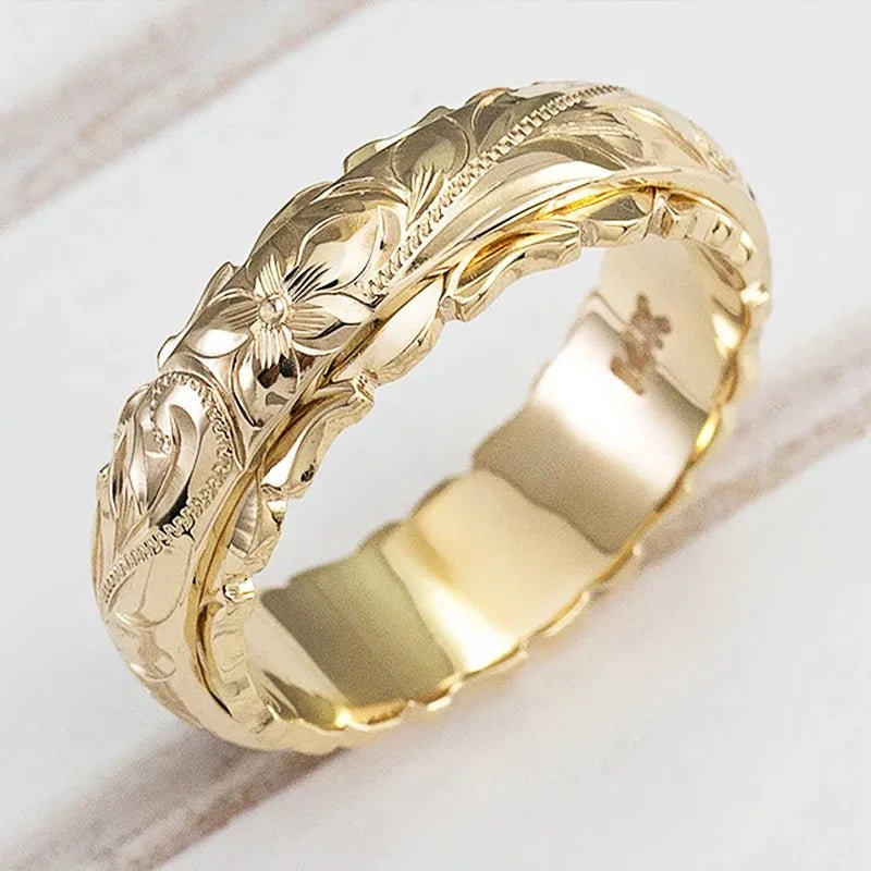 Elegant Yellow Gold Carved Rose Ring | Unisex 14k Jewelry - My Web Bazaar