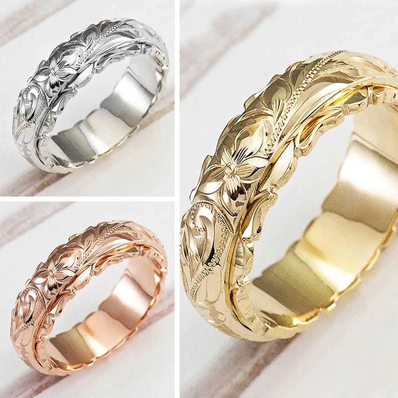 Elegant Yellow Gold Carved Rose Ring | Unisex 14k Jewelry - My Web Bazaar