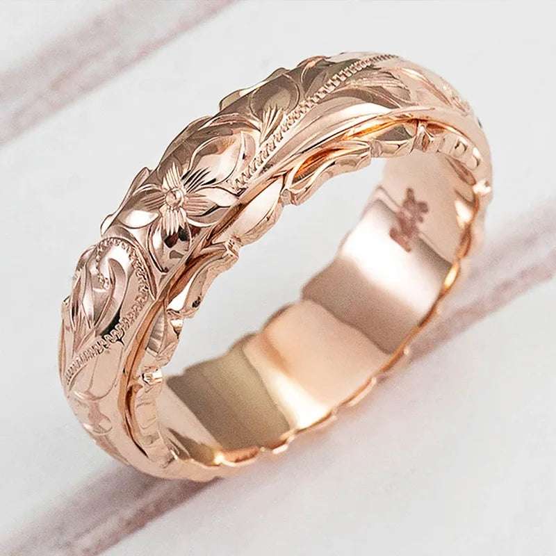 Elegant Yellow Gold Carved Rose Ring | Unisex 14k Jewelry - My Web Bazaar