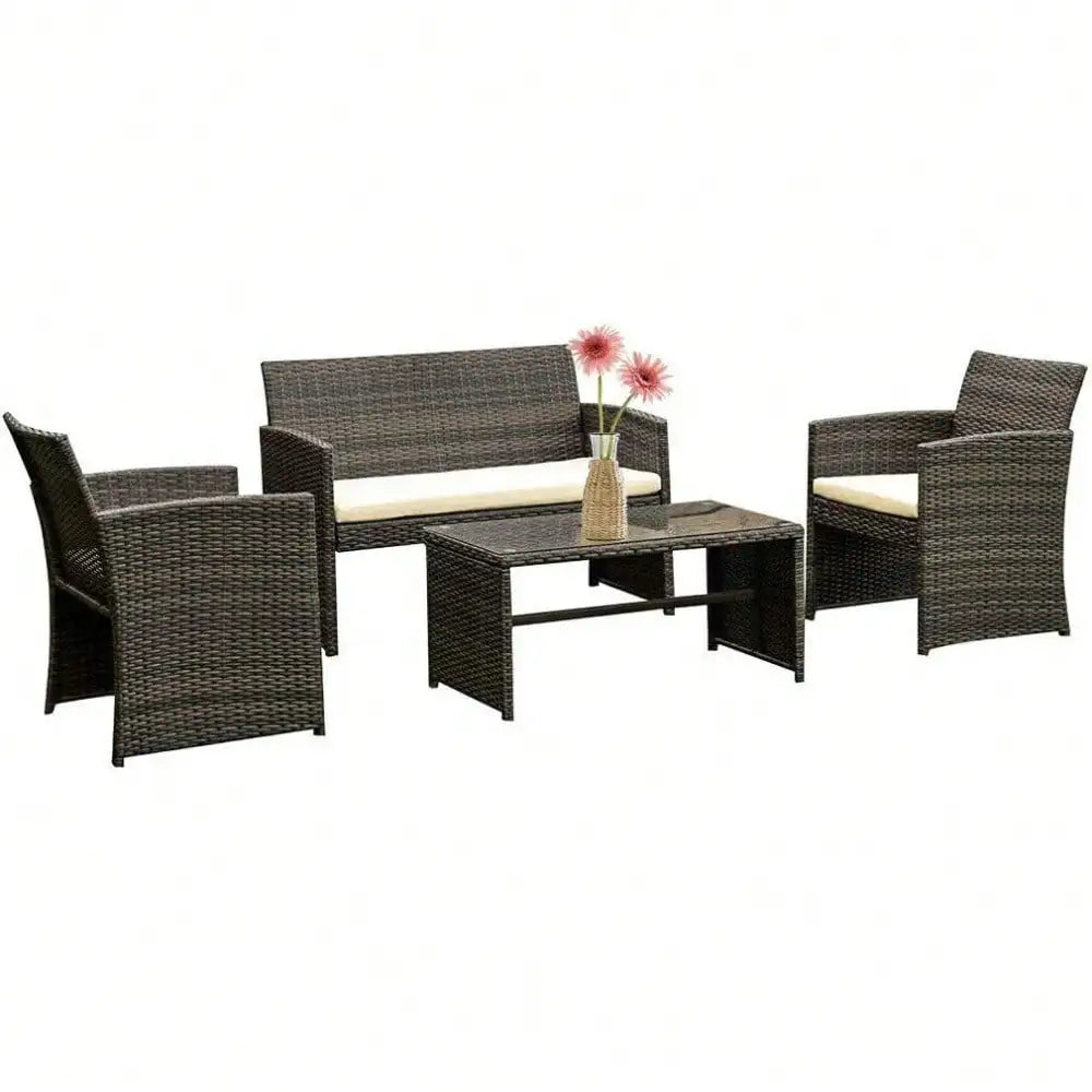 Outdoor garden conversation set in black rattan