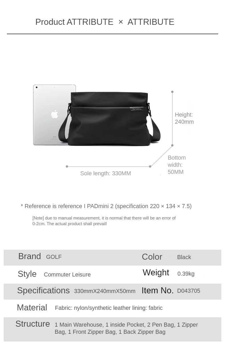 Golf Shoulder Bag Man 2024 New Style Men’s Cross - Body Bag Fashion Canvas Messenger Bag Small Leisure Sports Bag - My Web Bazaar