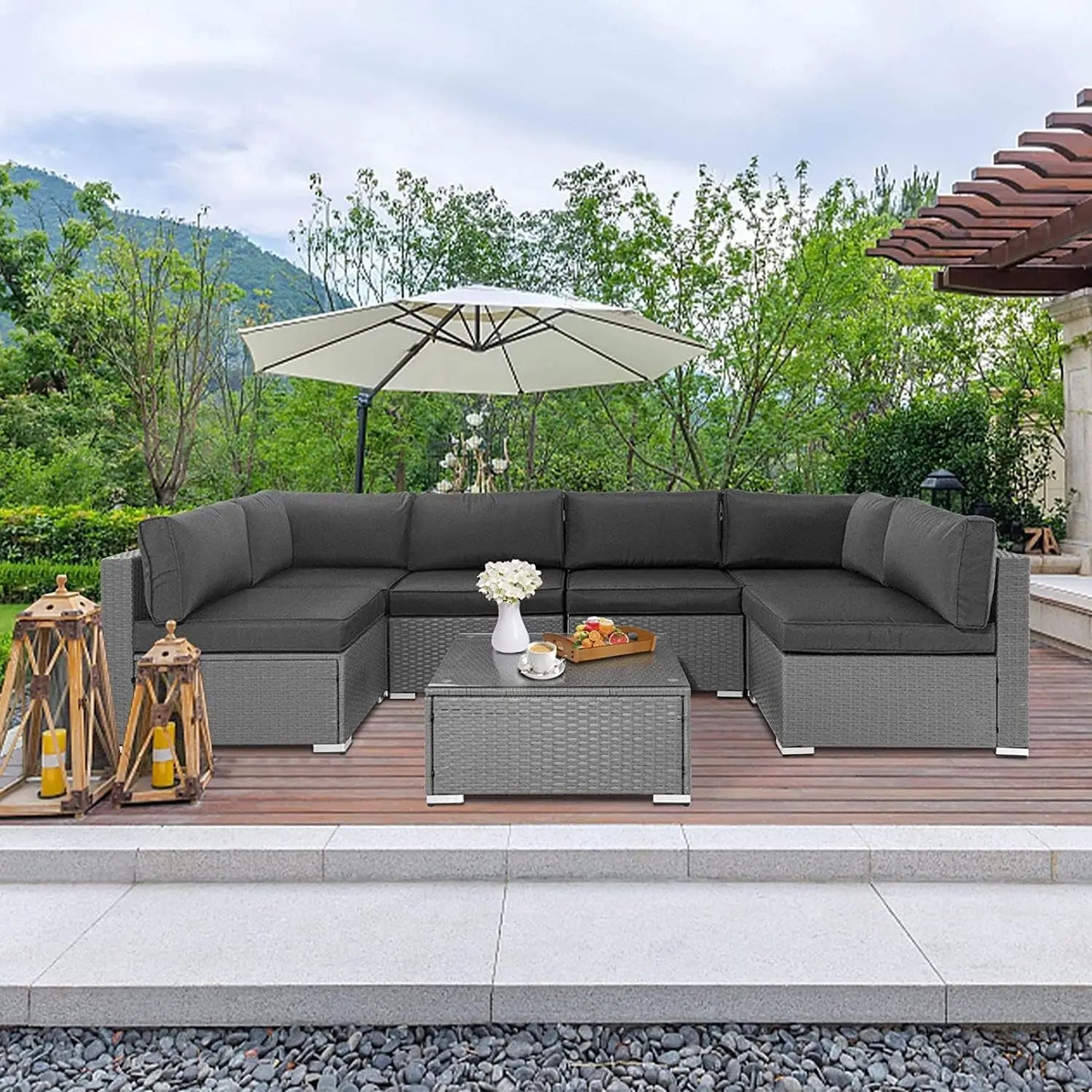 • Gray wicker sectional outdoor couch