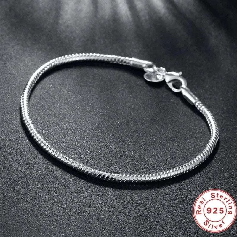 Handmade 925 Sterling Silver Charm Bracelet | Smooth Snake Design - My Web Bazaar