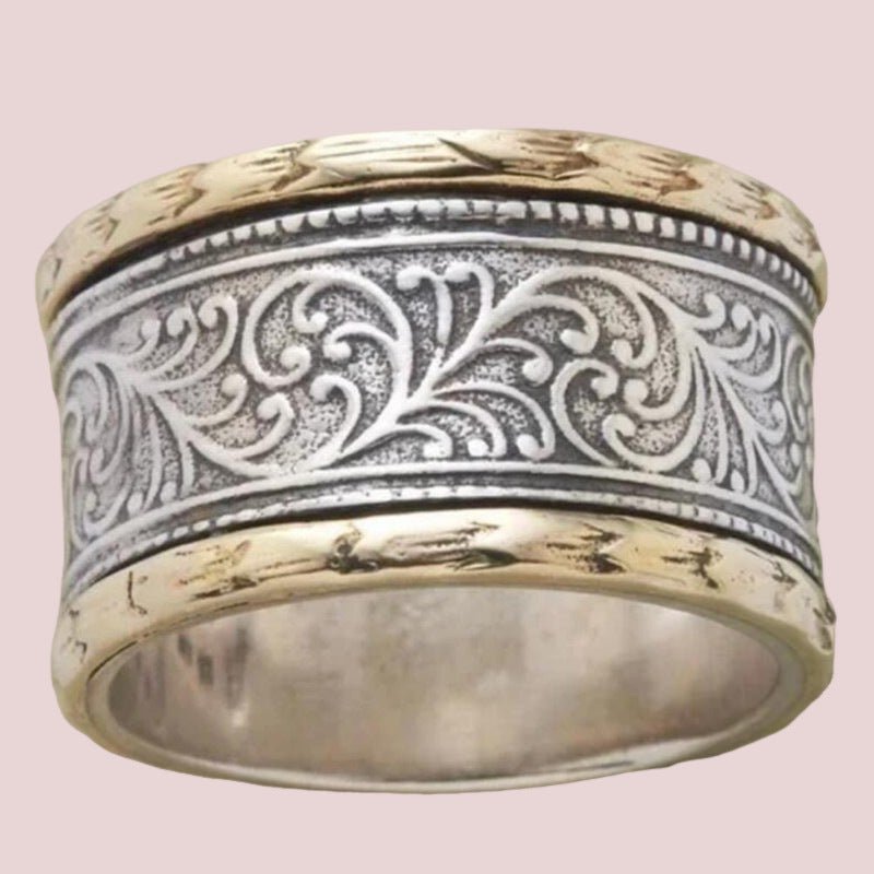 Heavy Industry Two - Tone Copper Ring | Engraved Retro Design - My Web Bazaar