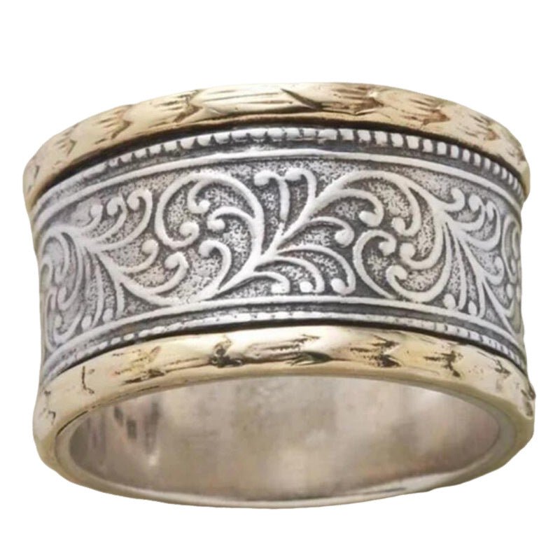 Heavy Industry Two - Tone Copper Ring | Engraved Retro Design - My Web Bazaar