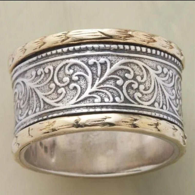 Heavy Industry Two - Tone Copper Ring | Engraved Retro Design - My Web Bazaar