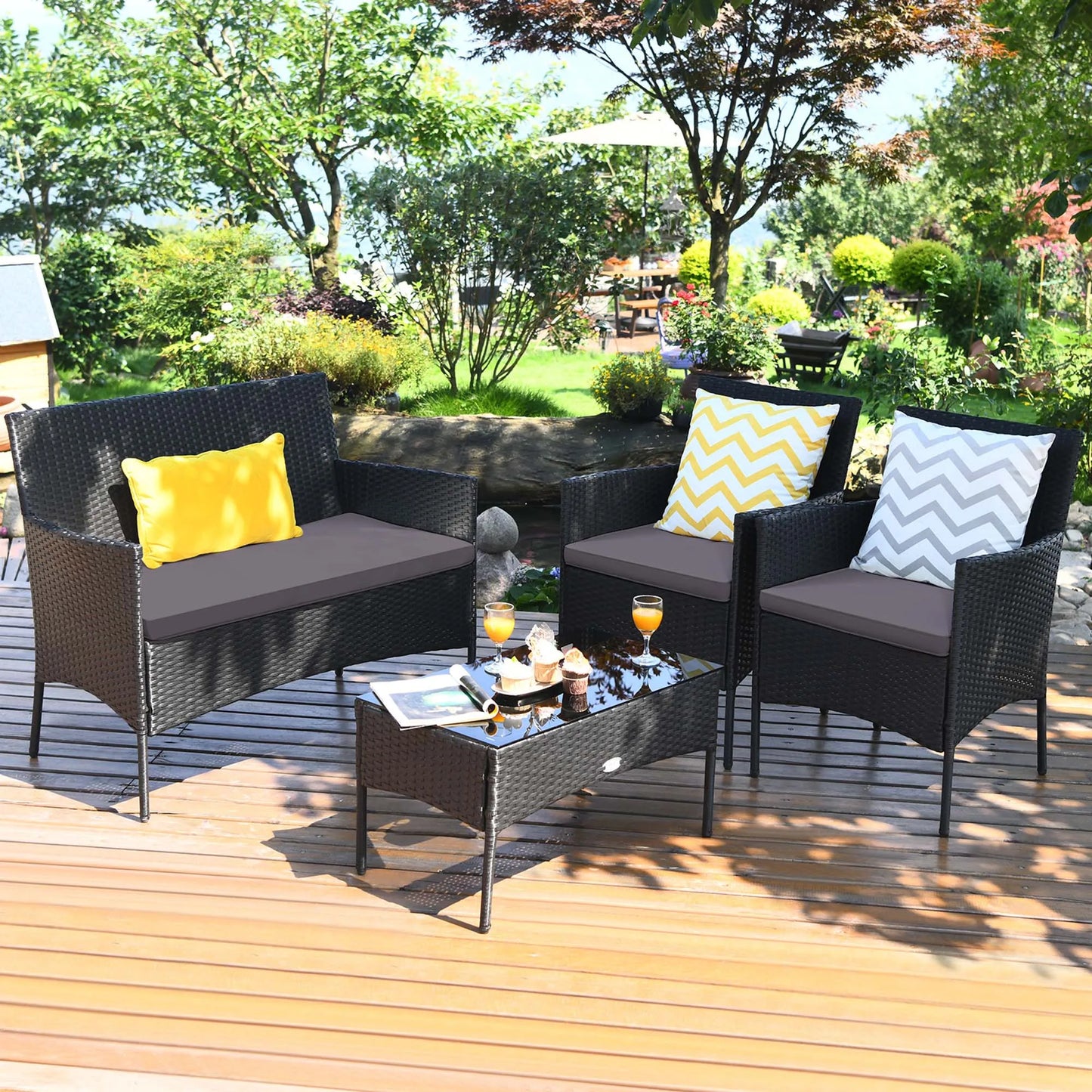 • Backyard wicker furniture setup