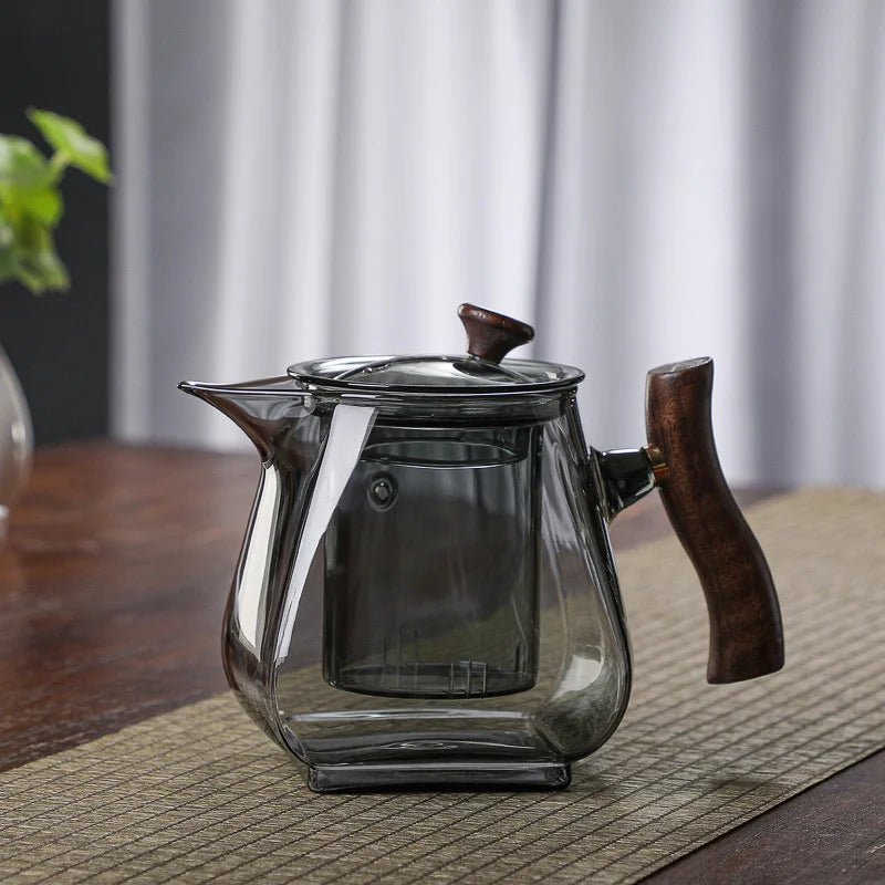 Japanese Style Wooden Handle Glass Teapot With Infuser Heated Resistant Brewing Tea Pot Kung Fu Puer Tea Scented Glass Kettle - My Web Bazaar