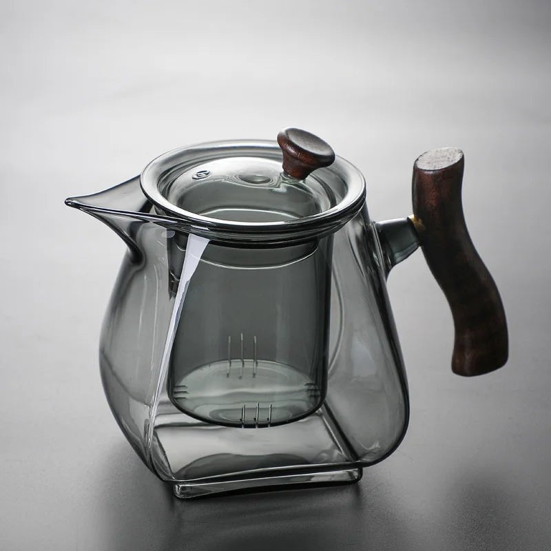 Japanese Style Wooden Handle Glass Teapot With Infuser Heated Resistant Brewing Tea Pot Kung Fu Puer Tea Scented Glass Kettle - My Web Bazaar