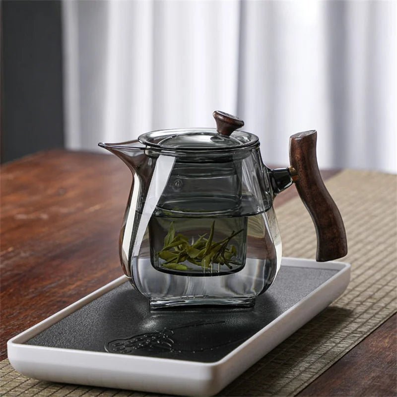 Japanese Style Wooden Handle Glass Teapot With Infuser Heated Resistant Brewing Tea Pot Kung Fu Puer Tea Scented Glass Kettle - My Web Bazaar