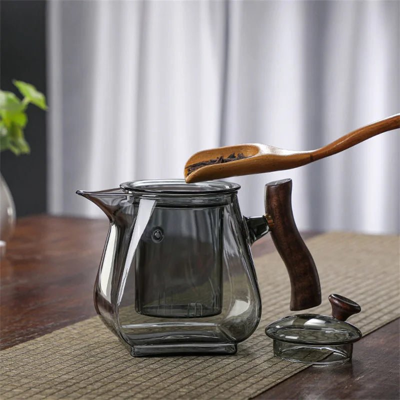Japanese Style Wooden Handle Glass Teapot With Infuser Heated Resistant Brewing Tea Pot Kung Fu Puer Tea Scented Glass Kettle - My Web Bazaar