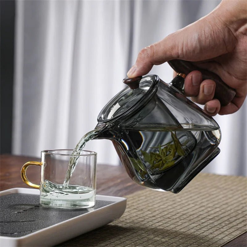 Japanese Style Wooden Handle Glass Teapot With Infuser Heated Resistant Brewing Tea Pot Kung Fu Puer Tea Scented Glass Kettle - My Web Bazaar