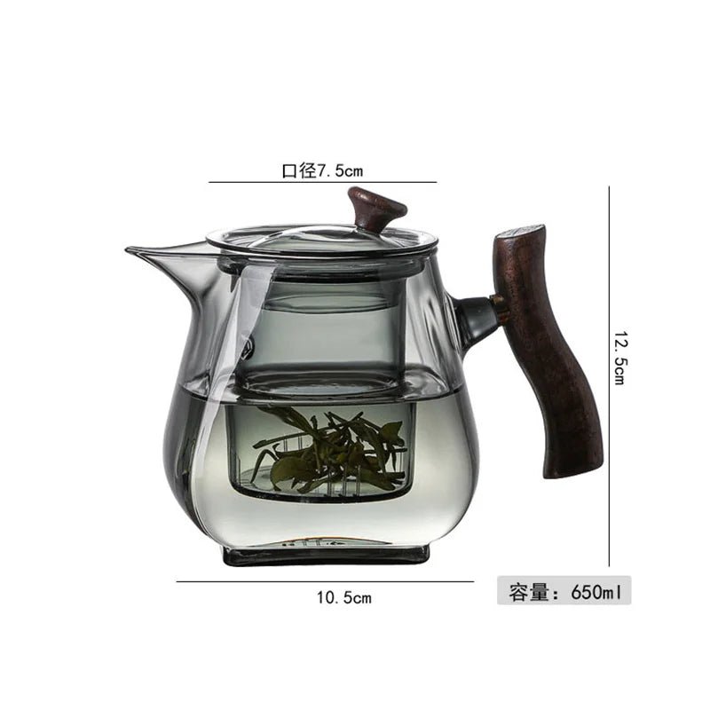 Japanese Style Wooden Handle Glass Teapot With Infuser Heated Resistant Brewing Tea Pot Kung Fu Puer Tea Scented Glass Kettle - My Web Bazaar